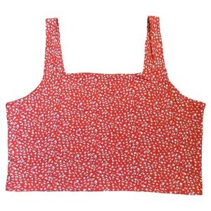 American Eagle Cropped Floral Square Neck Tank Top Fall Red Orange Spice XXL EUC